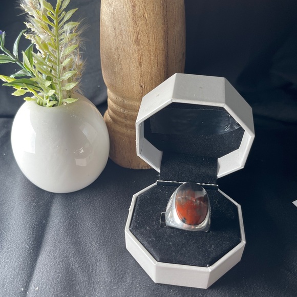 Vintage Petrified Wood Sterling Silver Ring - Picture 8 of 9